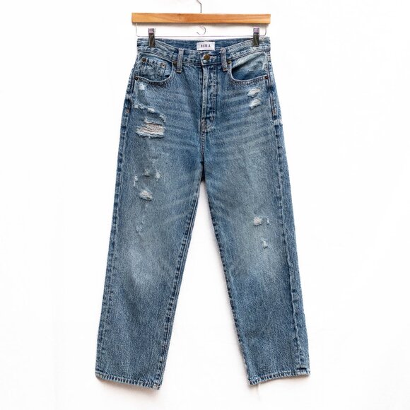 Pistola Cassie Jeans 25 High Rise Straight Crop Light Wash Distressed Denim - Picture 1 of 10